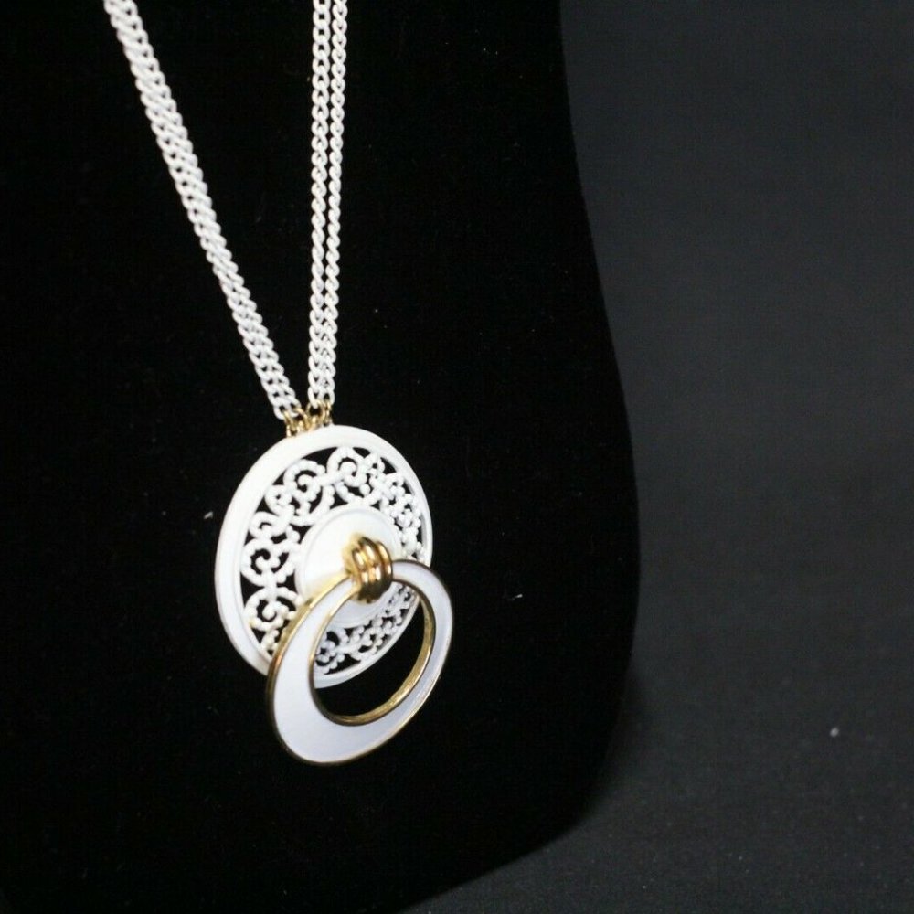 Lot of 2 Signed Vintage Monet Necklaces Enamel White Door Knocker Gold-tone Link